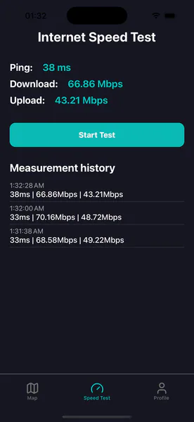 Cellular Tower Finder — Тест скорости